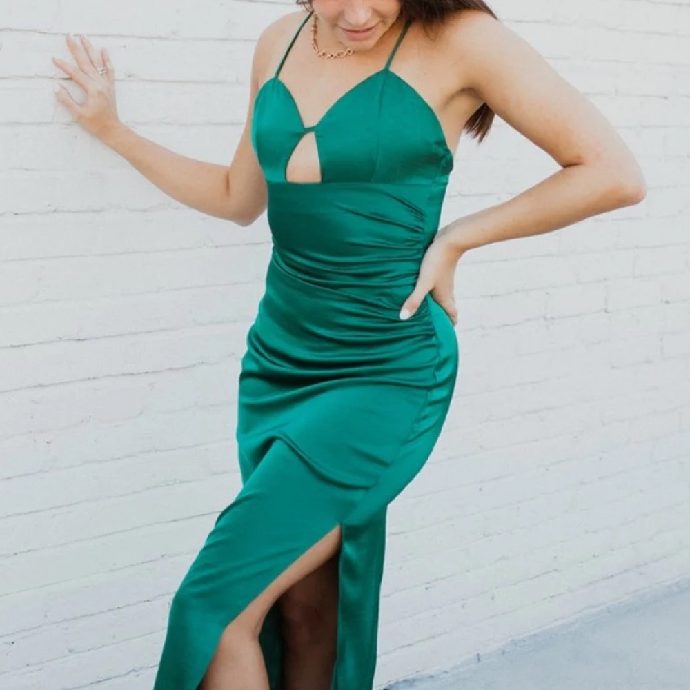Emerald Satin Midi Dress